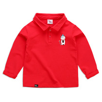 Childrens autumn and winter long-sleeved cotton POLO shirt Boys lapel big red T-shirt Womens treasure base shirt Kindergarten 6