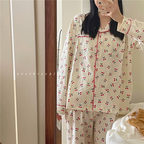 Good morning ins Wind spring summer Cherry cocoa love love comfortable breathable cotton pajamas home suit