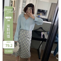(Pet powder feedback 20% off snap-up as low as 79 2 yuan)Retro plaid skirt womens mid-length skirt