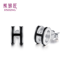 Bear silversmith earrings girl simple H fashion letter creative retro foot silver student personality temperament