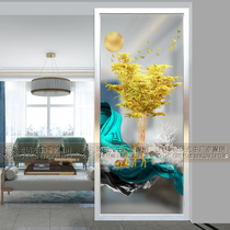 3D art glass screen partition door abstract modern style porch background wall double-sided frosted light transmission wealth tree