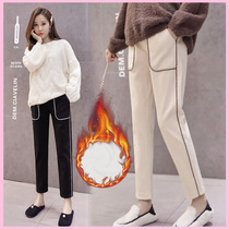 Pregnant womens pants leggings winter plus velvet thickened autumn and winter straight trousers autumn wear fashion warm pants