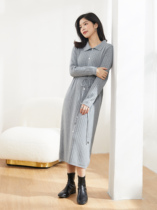 Seven quantity one cut gentle wind small man French slim lapel high waist lace blue knitted dress female 796