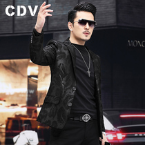 Printed sheepskin Haining leather leather mens suit short casual trend suit youth fashion slim coat