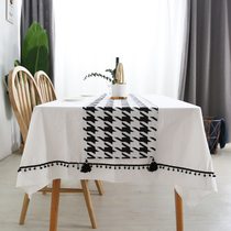 Nordic modern minimalist classic combination coffee table dining table Pure cotton white tablecloth fabric black houndstooth tablecloth