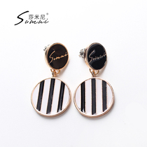 sumni Simini Japan-ROK 925 silver enamel drop glaze elegant black and white striped geometric ear decorated nail ring fashion
