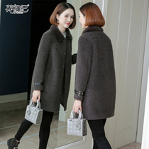 Granular sheep shearing coat womens 2021 autumn and winter new mink fur collar lamb fur fur one-piece medium-long coat
