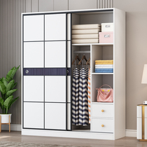 Wardrobe simple modern household bedroom sliding door solid wood wardrobe rental house room with childrens simple storage cabinet