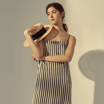 NOTJUSTPAJAMA silk nightgown women's winter stripe printed condole belt nightgown to send girlfriend exquisite holiday gifts