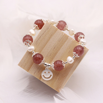 Peach Blossom Paradise Strawberry Crystal Bracelet Pearl Bracelet Brief About 925 Pure Silver Smiley Face Hand-decorated Crystal Ornaments
