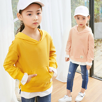  Girls  sweaters spring 2020 new childrens loose pullover casual hoodie medium and large childrens wild tops tide