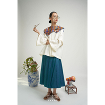 TUYUE Coated Moon Design China Wind Blue Real Silk Double Palace Half Body Skirt Woman Summer Large Swing Mid Waist 100 Pleasal Matt Skirt