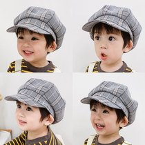 Childrens hats Boys and girls berets Plaid simple baby cap spring and autumn 1-3 years old childrens hats
