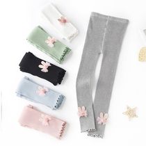 Camilang childrens leggings spring and autumn thin girls  pants wear Foreign style baby fashion nine-point pants bow