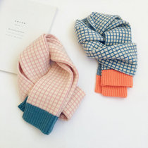 Ins children's scarf autumn and winter color matching plaid knitted wool warm Joker scarf Korean tide
