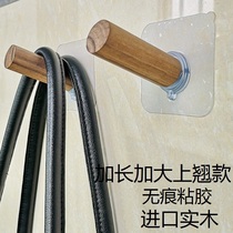 Nordic creative nail-free solid wood adhesive hook no trace pasting non-hole coat wall decoration door hanging long hook