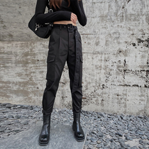 Super fire bombing Street motorized thickened French slim waist American overalls womens bunched feet spring style plus Velvet