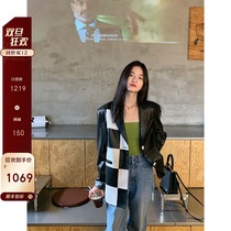 CC fur Memphis new checkerboard sheep leather leather autumn jacket women jacket suit