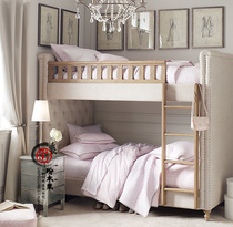 Foreign trade export American country cloth bed solid wood bunk bed up and down soft bag fabric pull buckle linen bed custom