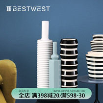 BEST WEST designer vase ceramic ornaments new Chinese geometric creative dried flower vase decoration light luxury