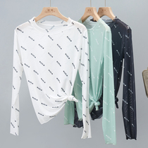 Thin letter love sunscreen base shirt womens inner long-sleeved t-shirt ins super fire ice screen yarn Hyuna wind top