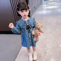Girl autumn dress 2021 new foreign style children Spring princess dress Korean denim skirt female baby skirt