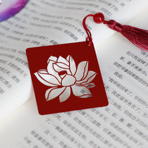 Student gift bookmark of ancient style Chinese wind white lotus stainless steel wholesale custom business