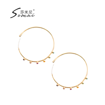 sumni Samini 18K gold 925 silver earring earrings female simple temperament round 2019 new fashion earrings