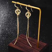 Temperament Zircon Double Ring Tassel Earrings Female Fashion Long Ear Hook Korean Circle Earrings Personality Thin Earrings Women