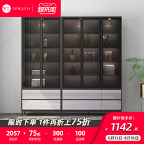 (Limited special offer)Light luxury glass double-door bookcase Modern simple living room locker Study bookcase Household