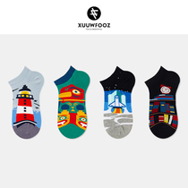 Tide-brand socks male insin tide spring and autumn couple shallow socks short barrel breathable personality Omega cartoon AB socks