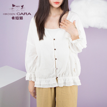 HIKOSEN Carla cat long sleeve cotton yarn shirt female spring autumn breathable button Japanese original design top