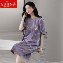 古今@暴衣female summer pure cotton short-sleeved over-the-knee 2022 new cartoon cute cotton thin pajamas