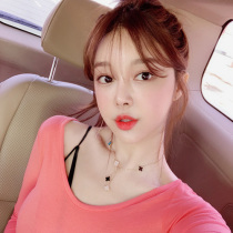 That day the color of Korean love Peach Blossom Pink U-collar slim long sleeve T-shirt female AZ182 my