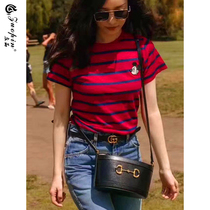 Short Sleeves 2022 New Summer G Family Striped Mickey Mouse Half Sleeve Blouse with Tide Cards Eurogoods Mitch T Shirt Woman
