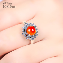 S925 pure silver ring empty tofu retro inlaid green pine stone south red amber molasses Living Mouth Withdrawal 7 * 7 10 * 10