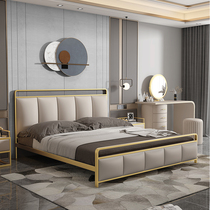 Nordic bed light luxury modern simple ins master bedroom 18 m double bed net red soft bag backrest wedding bed princess iron bed