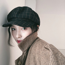 Japanese Rosex Tangk navy hat female plaid beret autumn and winter newsboy hat painter retro octagonal hat
