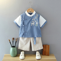 Hanfu Boy Summer Middle Country Wind Short Sleeve Tang Dress Handsome Young Boy Ancient Clothes Super Fairy Children Summer Clothing Suit Thin