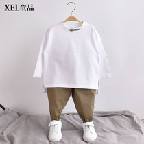 Boys spring and autumn cotton long-sleeved T-shirt Childrens baby base shirt Childrens Korean version of the foreign style T-shirt white top
