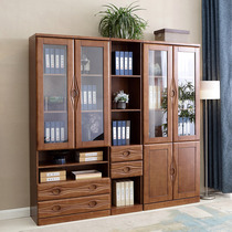 Solid wood bookcase bookcase on floor 23-5 door free combination with glass door bedroom home office storage cabinet