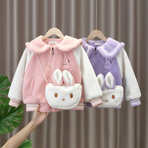 Girl lamb coat autumn and winter clothing 2022 new children in the foreign atmosphere with velvet winter cartoon coat