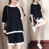 Tide Card Korean Version Fashion Suit Women 2022 Summer New Big Code Womens Fashion Sports Short Sleeve Shorts Two Sets