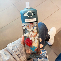Korean water cup female simple ins style high-end portable cup with straw cup Adult children cute plastic cup male