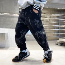 Boys add velvet jeans in autumn and winter 2022 new children's autumn pants thickened middle and big children's clothing spring and autumn tide