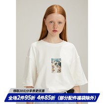 square houlest original design sense niche print white short sleeve T-shirt female summer students loose short sleeves