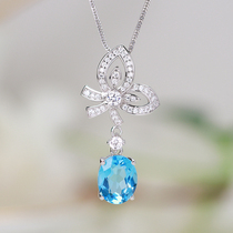 Mu Huang Jewelry One Shop Natural Swiss Blue Topa s925 Sterling Silver Inlaid Crystal Butterfly Pendant Women