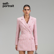 self-portrait 2023 early spring pink woolen V-neck commuter slim dress skirt