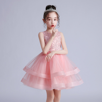 Childrens princess dress 2022 summer new girls dress fluffy yarn baby mesh hollow out super foreign style girls dress