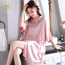 Home clothes large size boyfriend style shirt sexy pajamas female summer ice silk thin night dress fat mm2020 new